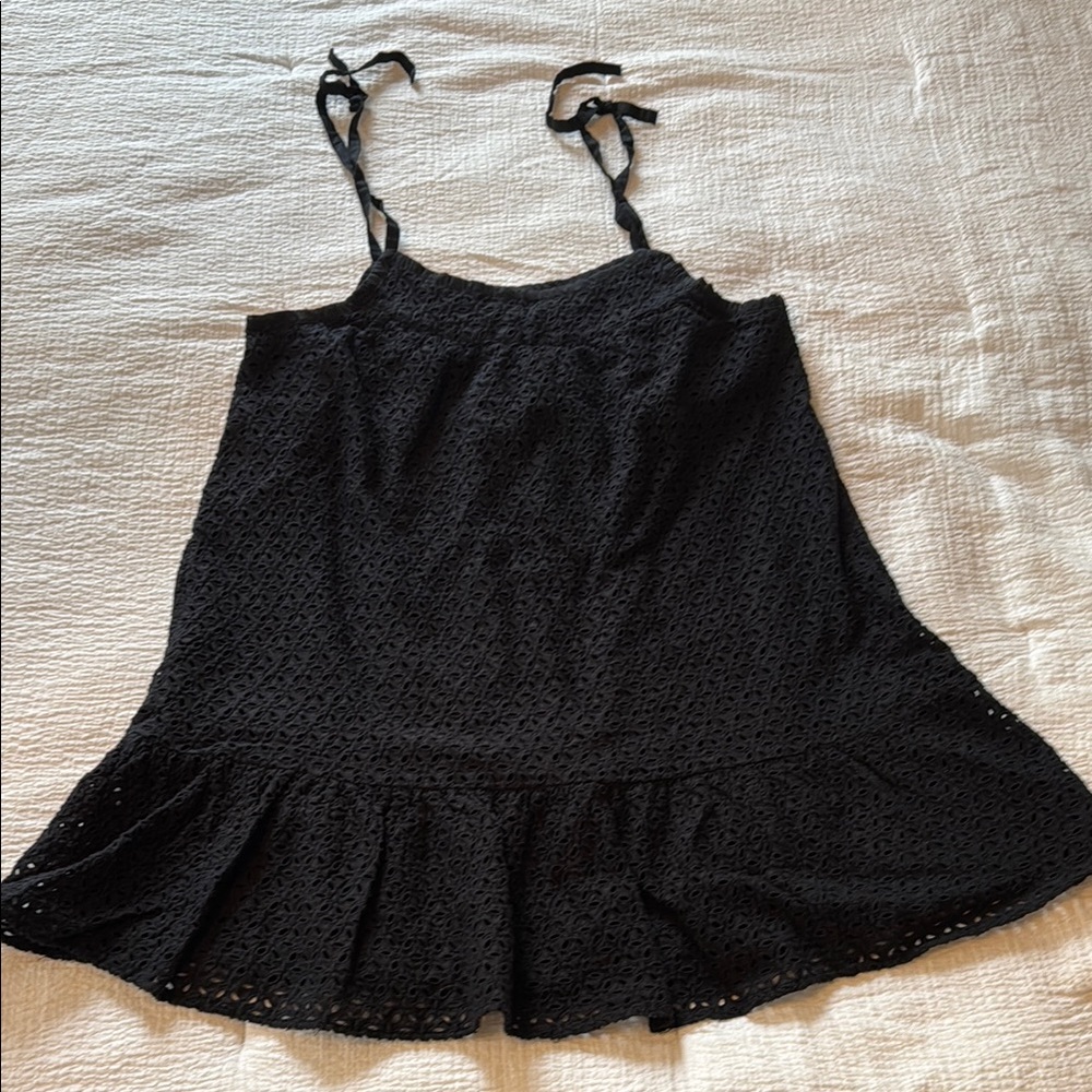 GAP Black Eyelet Mini Summer Dress with Ruffle Hem